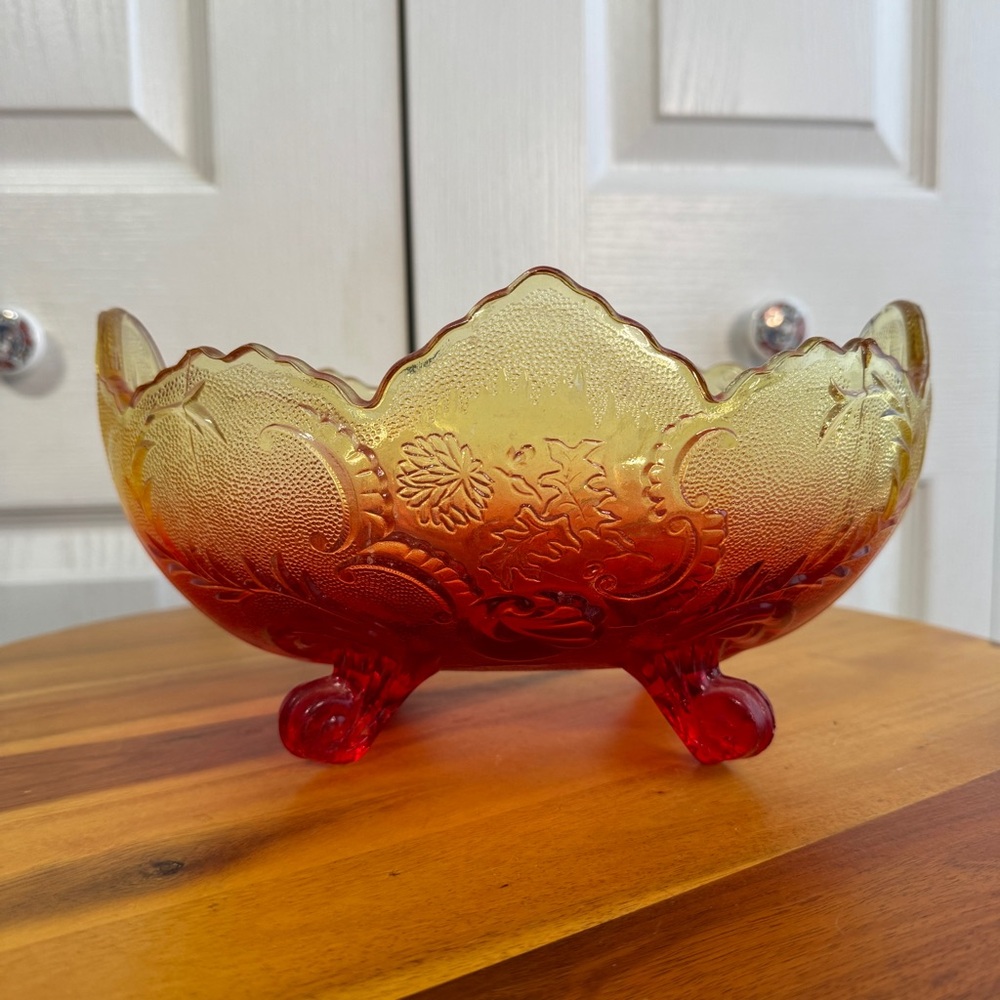 Jeanette Glass yellow to red‎ ombré footed Lombardi